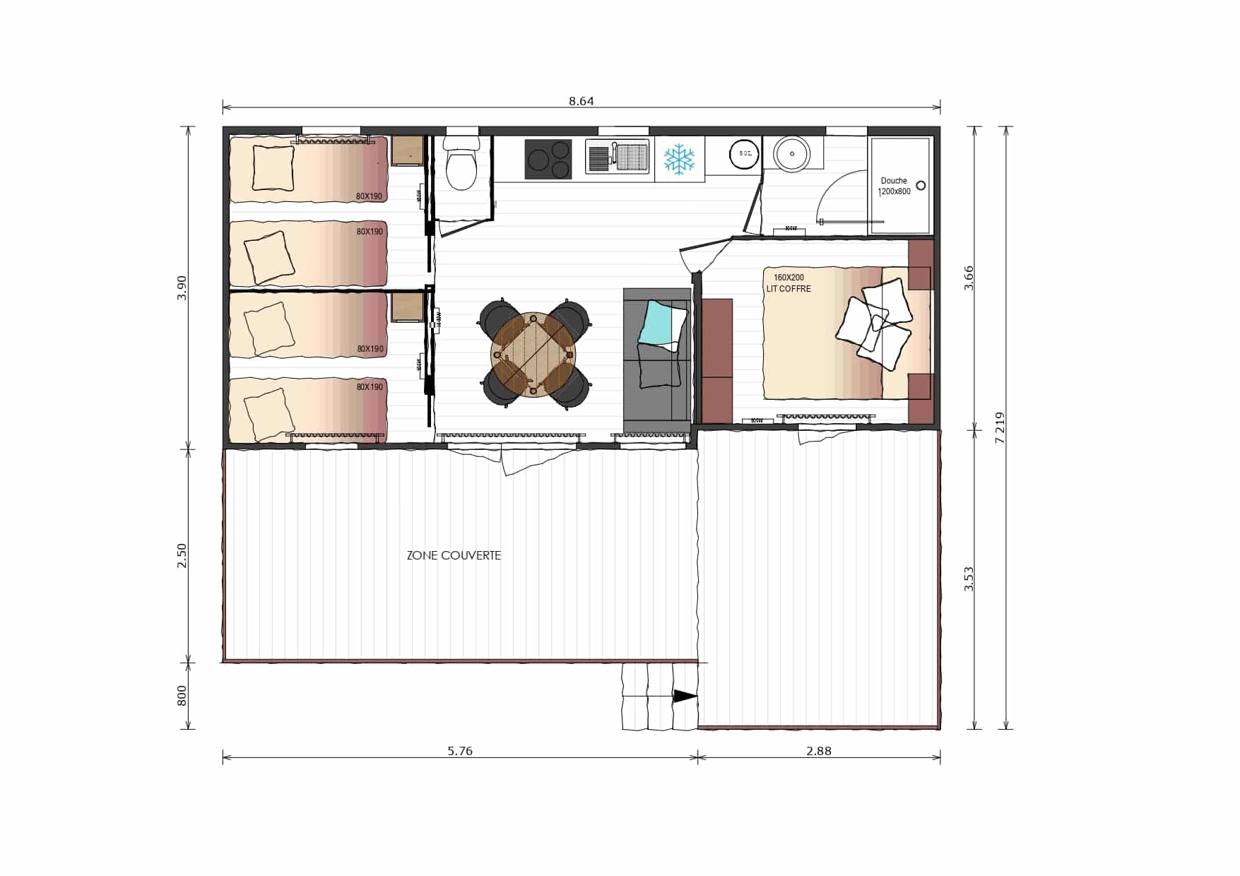 Bekijk het plan Stacaravan Premium 56 m² (3 slaapkamers - 6 pers)