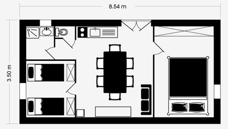 Bekijk het plan Comfortchalet 26 m² (2 slaapkamers - 4/5 personen)