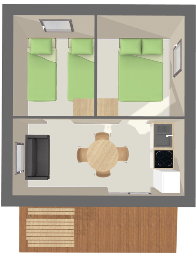 Bekijk het plan Ecolodges in canvas & hout 30m² (2 kamers - 4 pers)