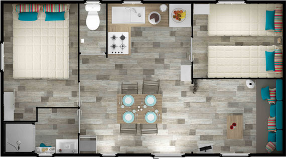 Bekijk het plan Comfort-stacaravan 27 m² (2 slaapkamers - 4/6 personen)